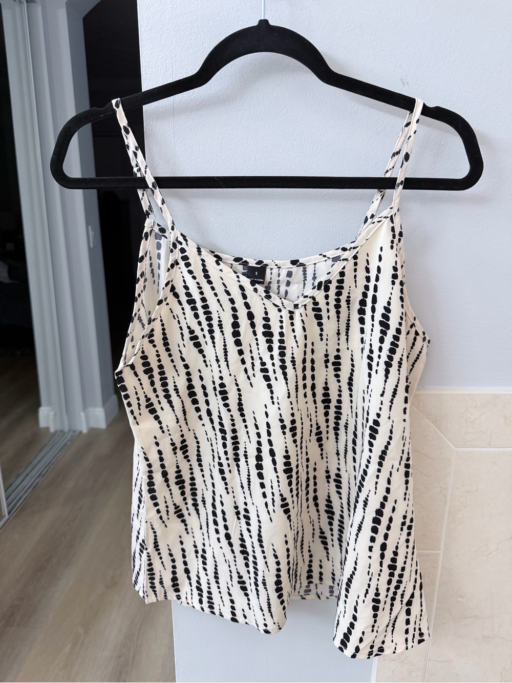 New Women's Black & Cream Printed Satin Cami Top